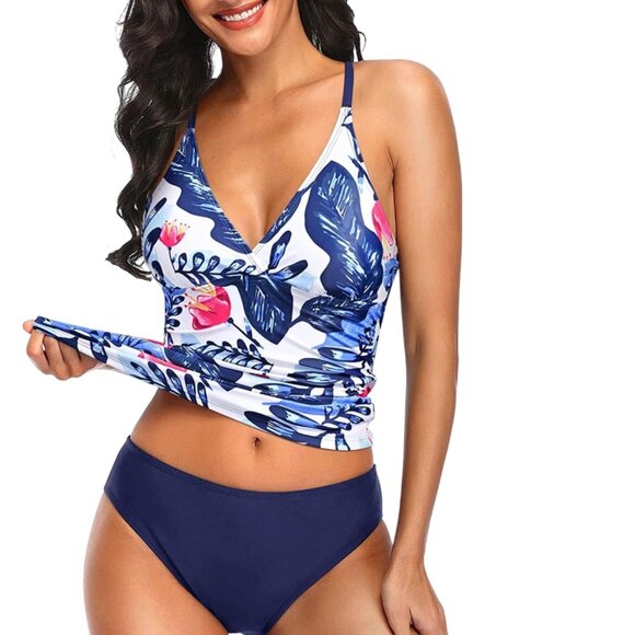 Holipick Other - Holipick Tankini Set Blue Floral Tummy Control Swimwear Size XXL